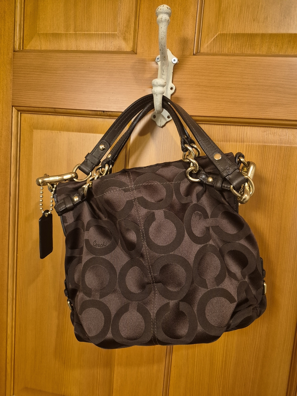 Coach Brooke 14147 Op Art Signature Sateen Hobo Bag Brown